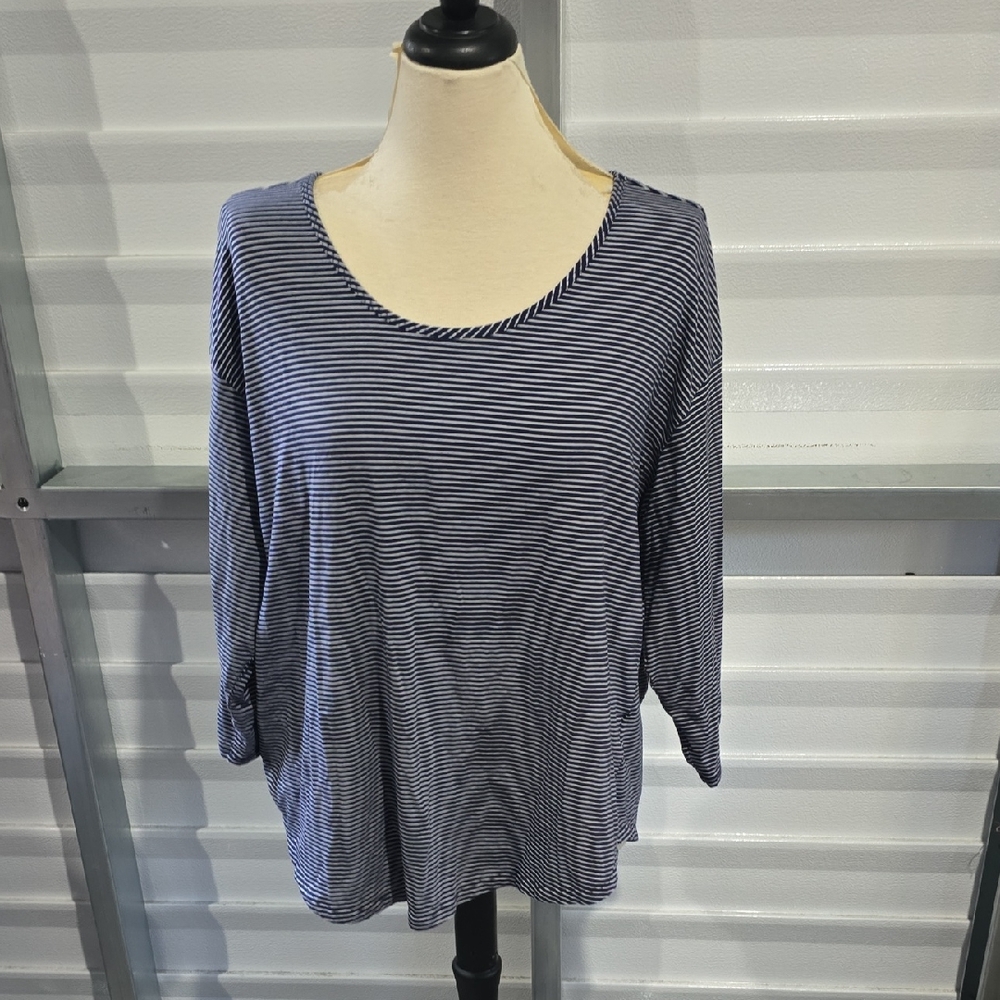 Lands' End Navy and White Striped Long Sleeve Tee Size 1X